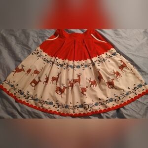 Lindy Bop Red and Cream Deer-Print Circle Skirt